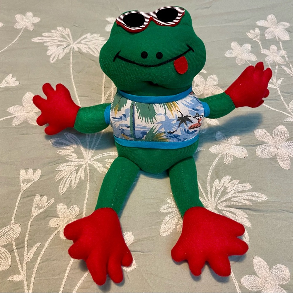 1980s Acme Frog Plush 12" w/ Hawaiian Shirt & Shades | Retro Cool Collectible